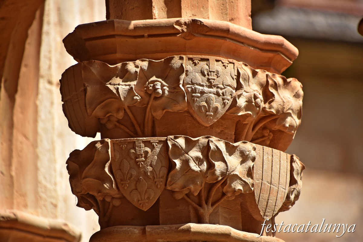 Aiguamúrcia - Capitells i finestrals del claustre del monestir de Santes Creus - Decoració vegetal i heràldica 