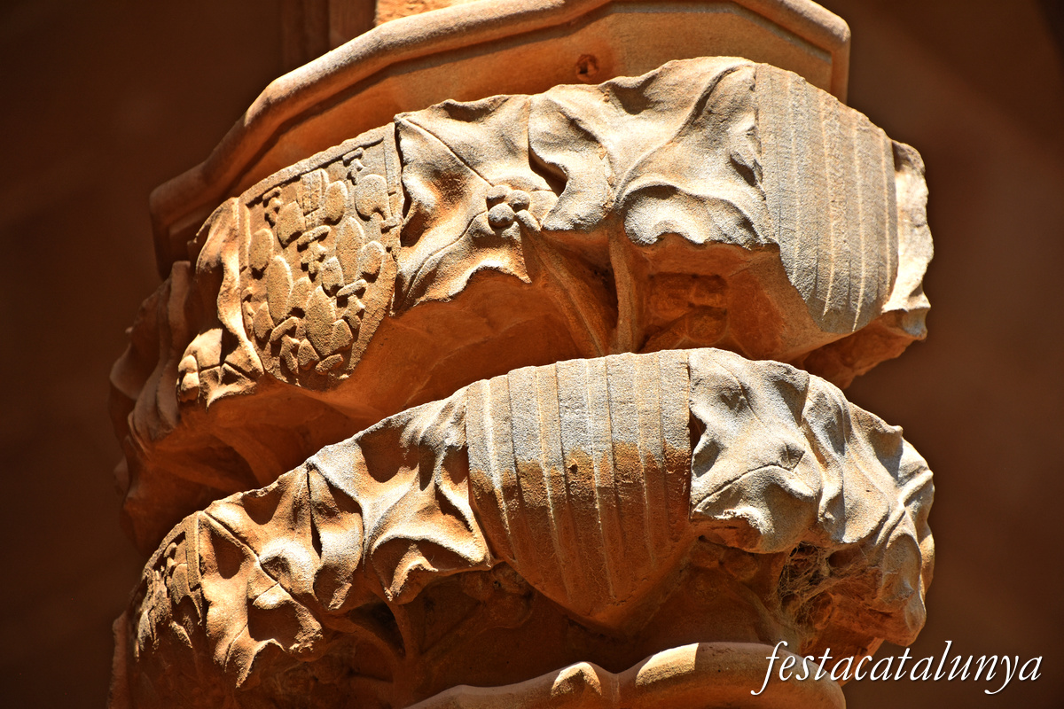 Aiguamúrcia - Capitells i finestrals del claustre del monestir de Santes Creus - Decoració vegetal i heràldica 