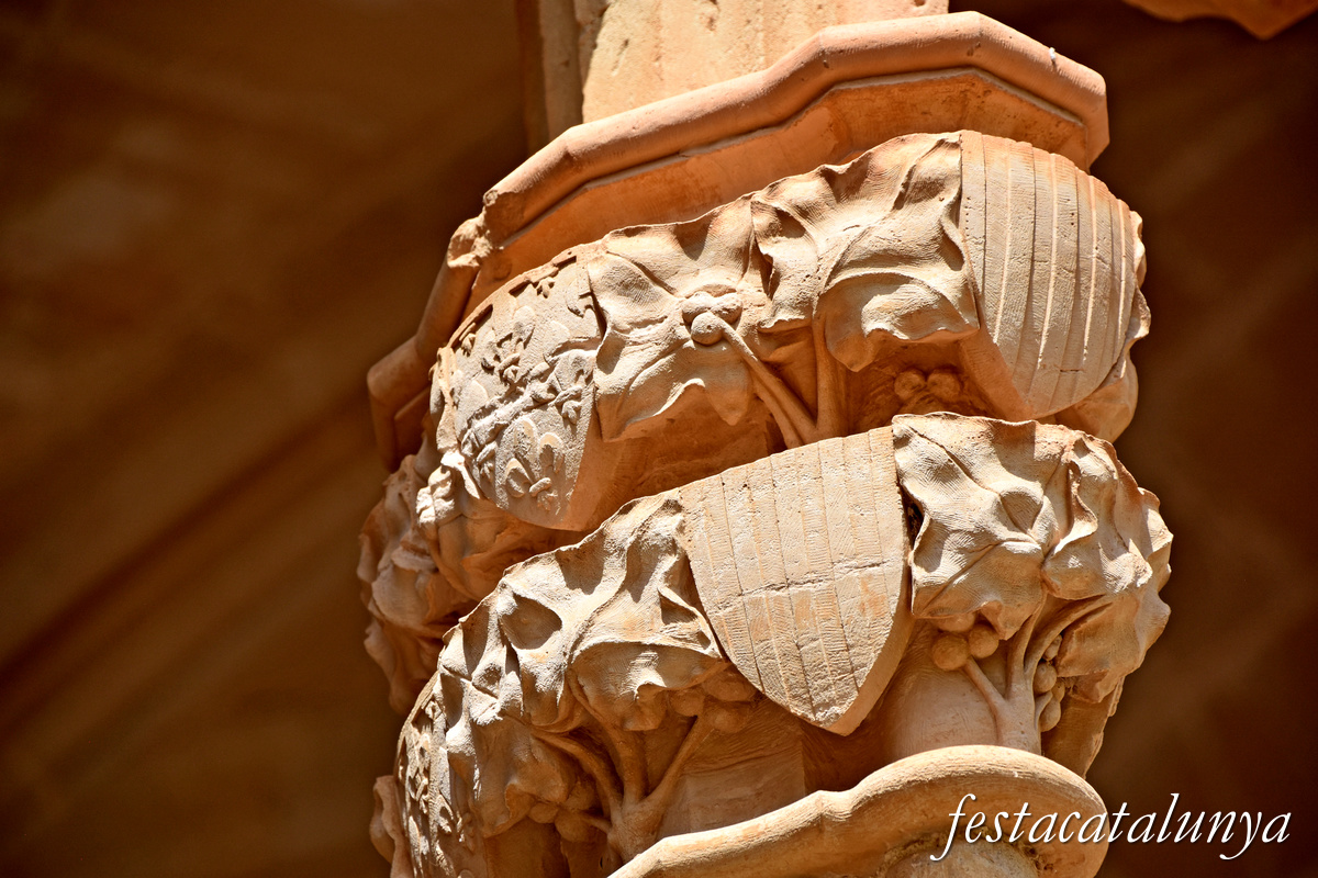 Aiguamúrcia - Capitells i finestrals del claustre del monestir de Santes Creus - Decoració vegetal i heràldica