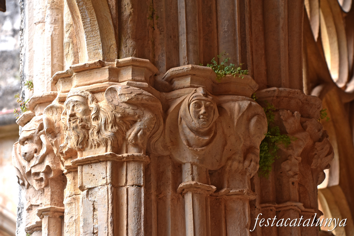 Aiguamúrcia - Capitells i finestrals del claustre del monestir de Santes Creus - Personatge barbut alat