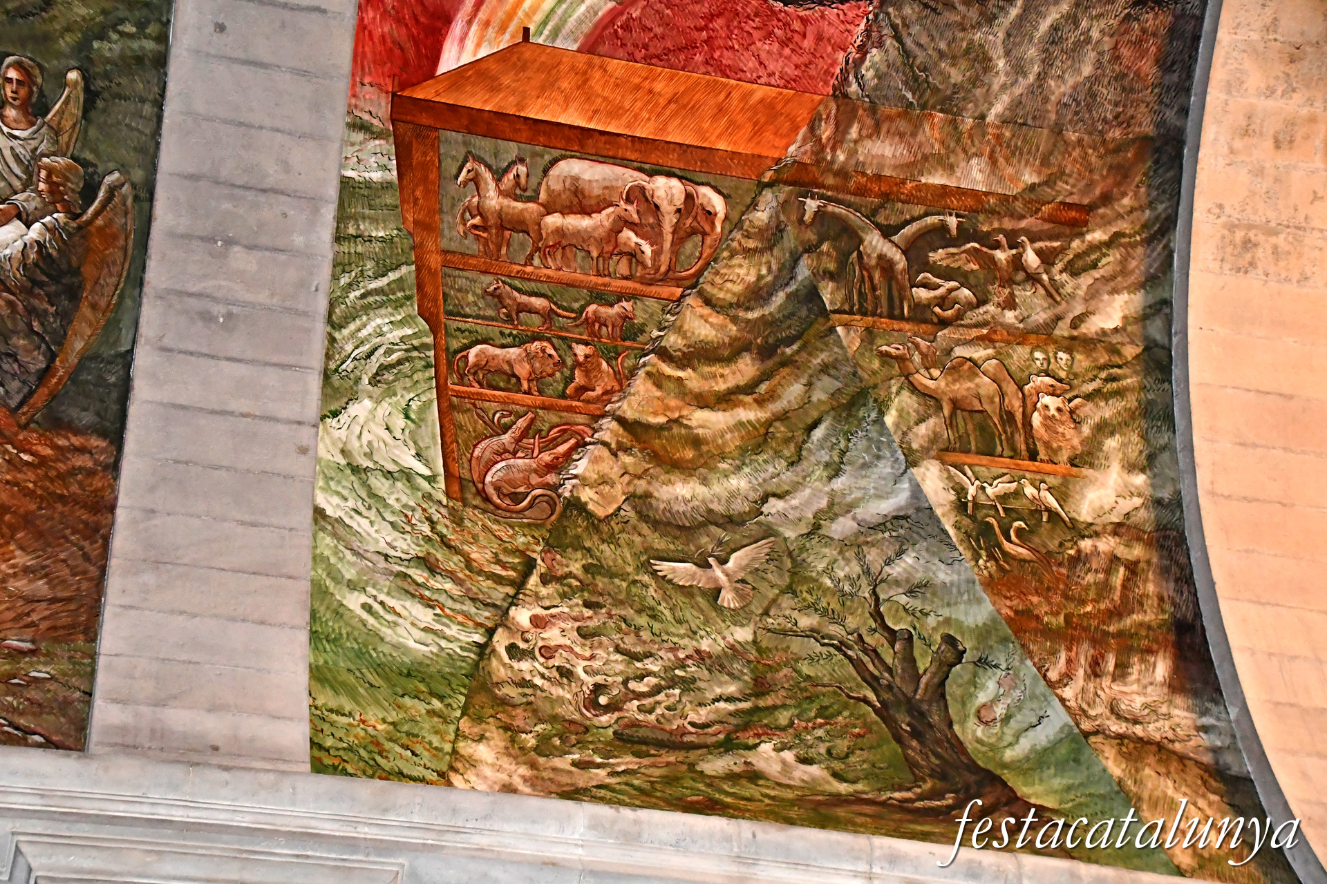 Tàrrega - Església parroquial de Santa Maria de l'Alba - Pintures de la nau central i del presbiteri - Cain i Abel i el diluvi universal 