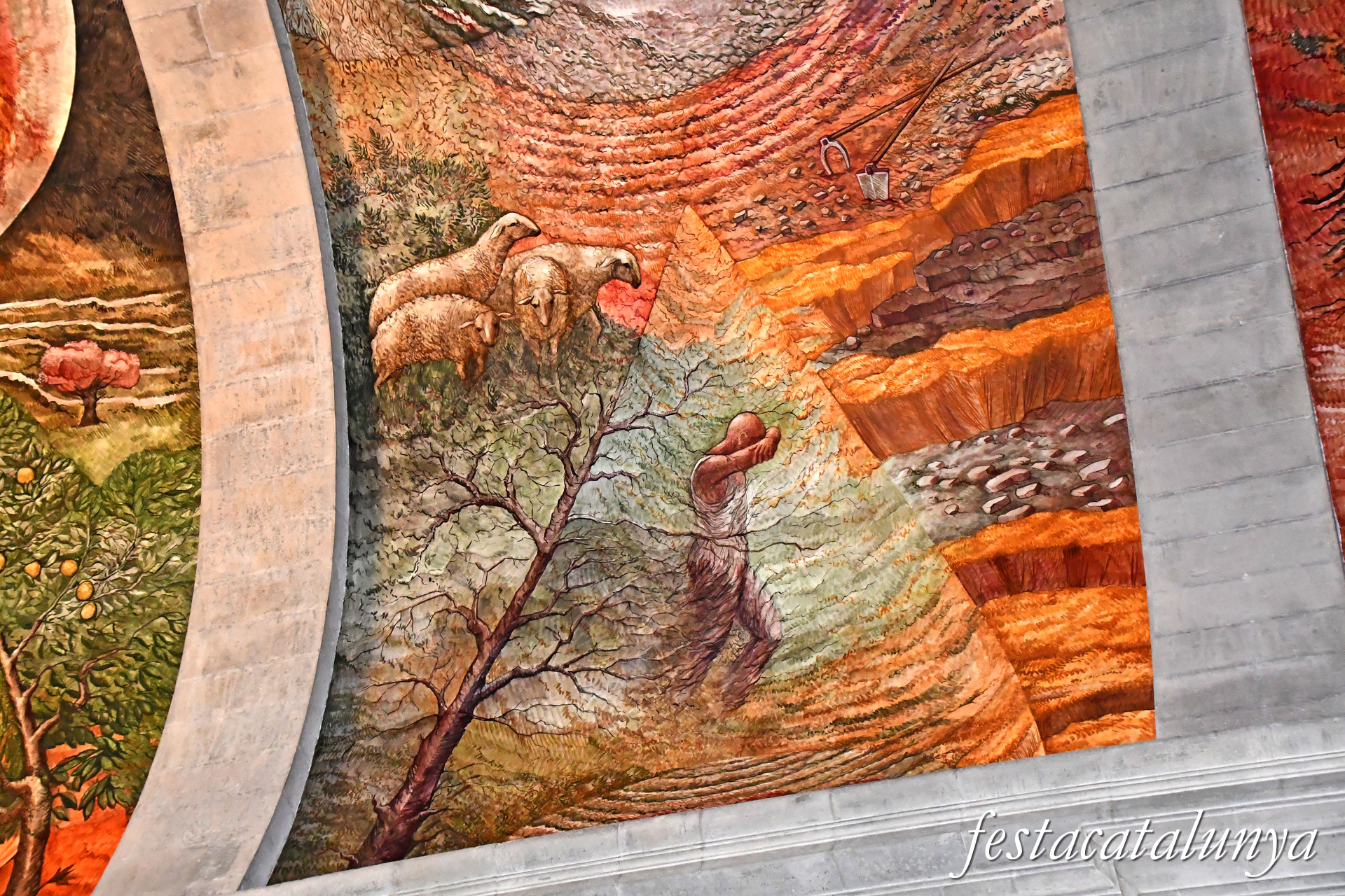 Tàrrega - Església parroquial de Santa Maria de l'Alba - Pintures de la nau central i del presbiteri - Cain i Abel i el diluvi universal  