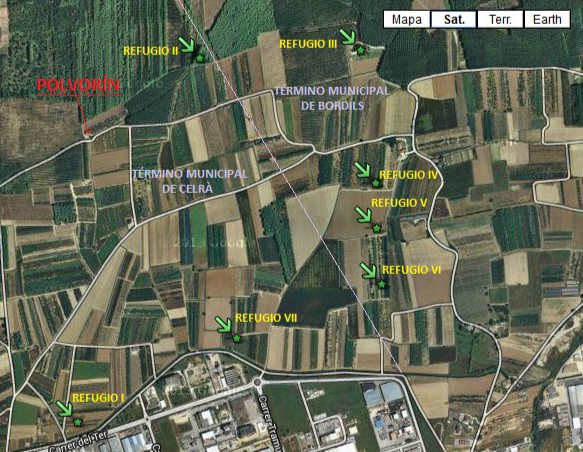 Bordils - Plànol dels refugis del camp d'aviació de la guerra civil