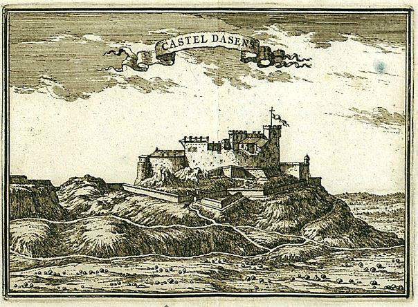 Castelldans - Castell de Castelldans (Gravat realitzat per Sébastien Beaulieu a finals del segle XVII)
