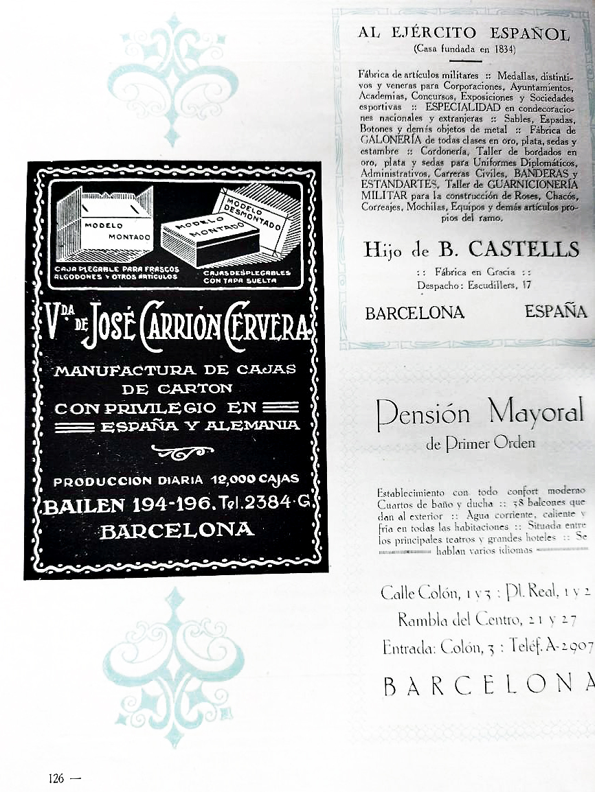 Anunci fàbrica caixes de cartró vidua Carrión a Barcelona