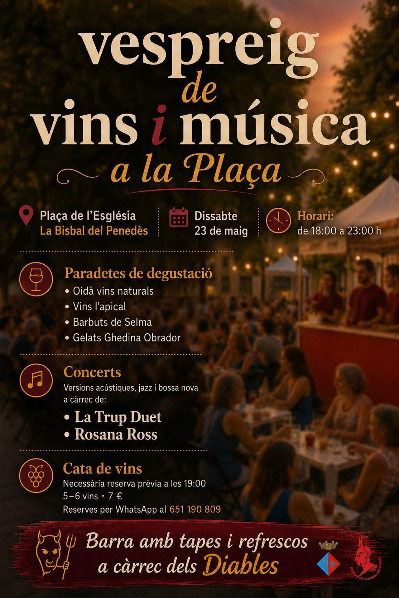 Vespreig de vins i música a la Plaça de la Bisbal del Penedès